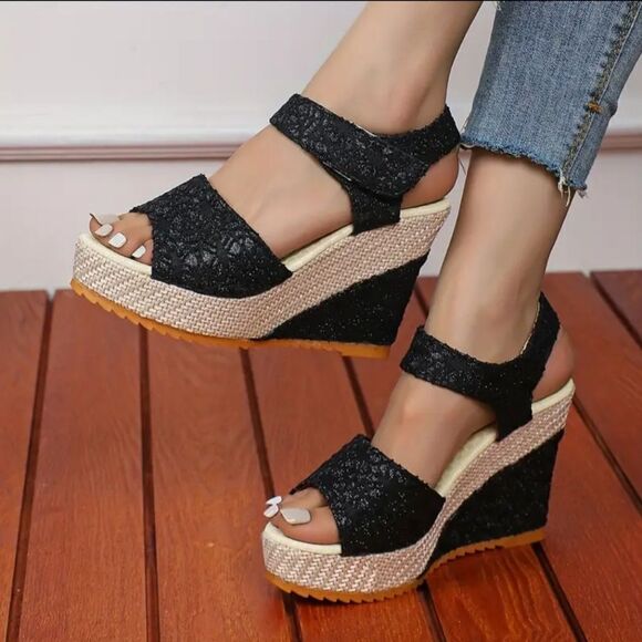 Faux leather wedge platform sandals sz 8 - Picture 4 of 6